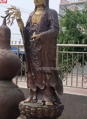 祥狮雕塑黄铜铸造观世音菩萨佛像