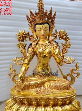 纯铜彩绘白度母佛像铸造大型摆件