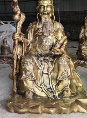 祥狮雕塑彩绘纯铜月老神像摆件