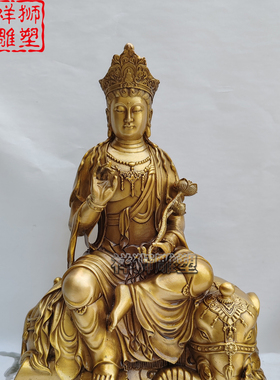 黄铜文殊普贤佛像带骑神像定制款