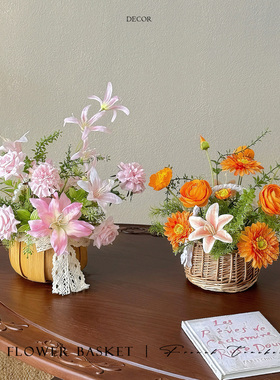 田园手提花篮桌花摆件高级感氛围
