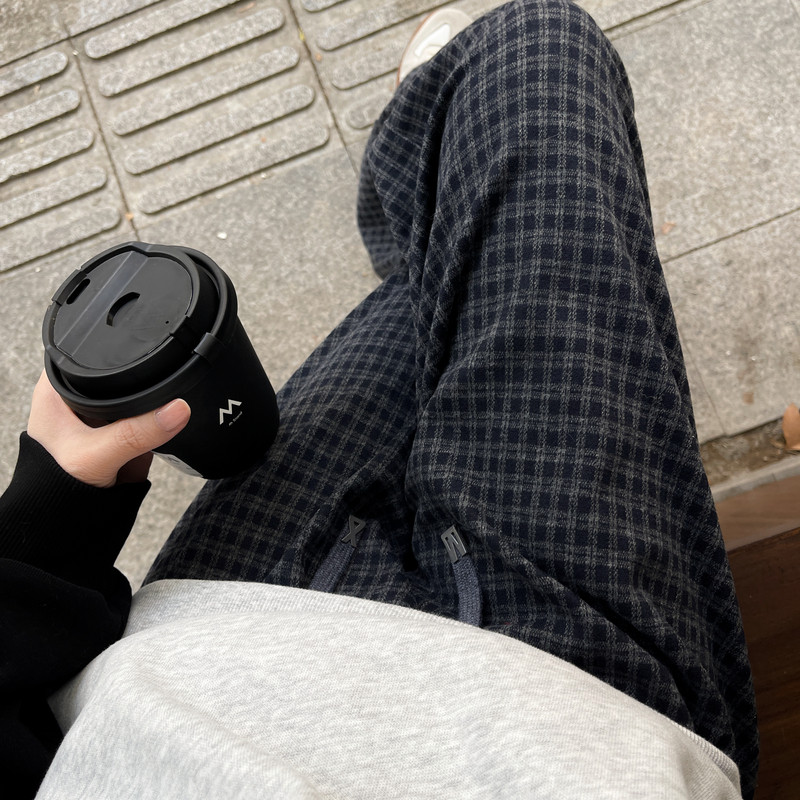 森女部落松弛感阔腿格子裤女2025新款垂感拖地裤百搭高腰休闲裤冬,淘宝优惠券,粉丝福利购,淘宝优惠卷