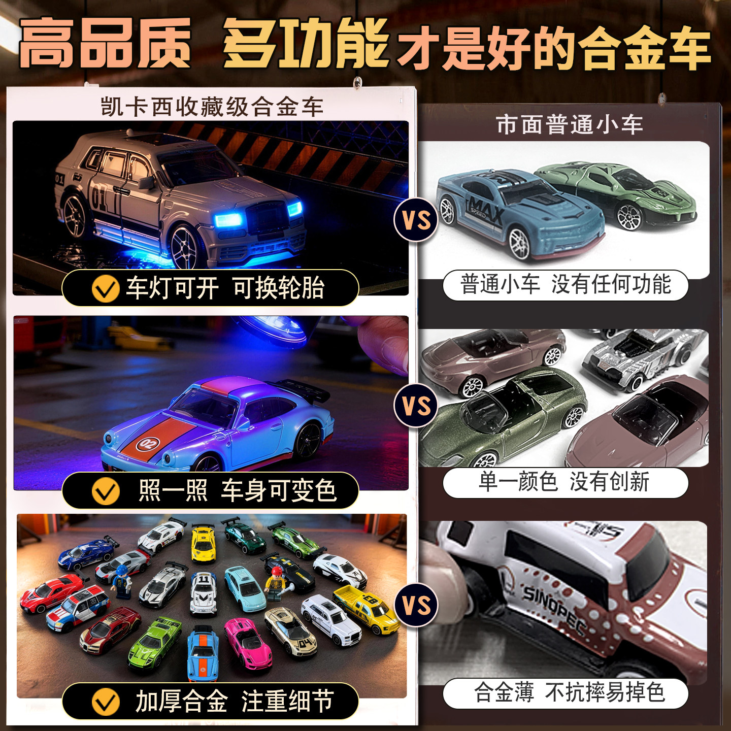 凯卡西改装者合金小汽车套装男孩停车场玩具车3-6岁儿童生日礼物