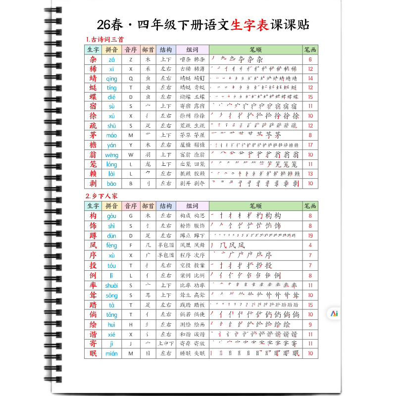 2026新人教版一二三四年级下册语文生字表课课帖课文生字表同步,淘宝优惠券,粉丝福利购,淘宝优惠卷