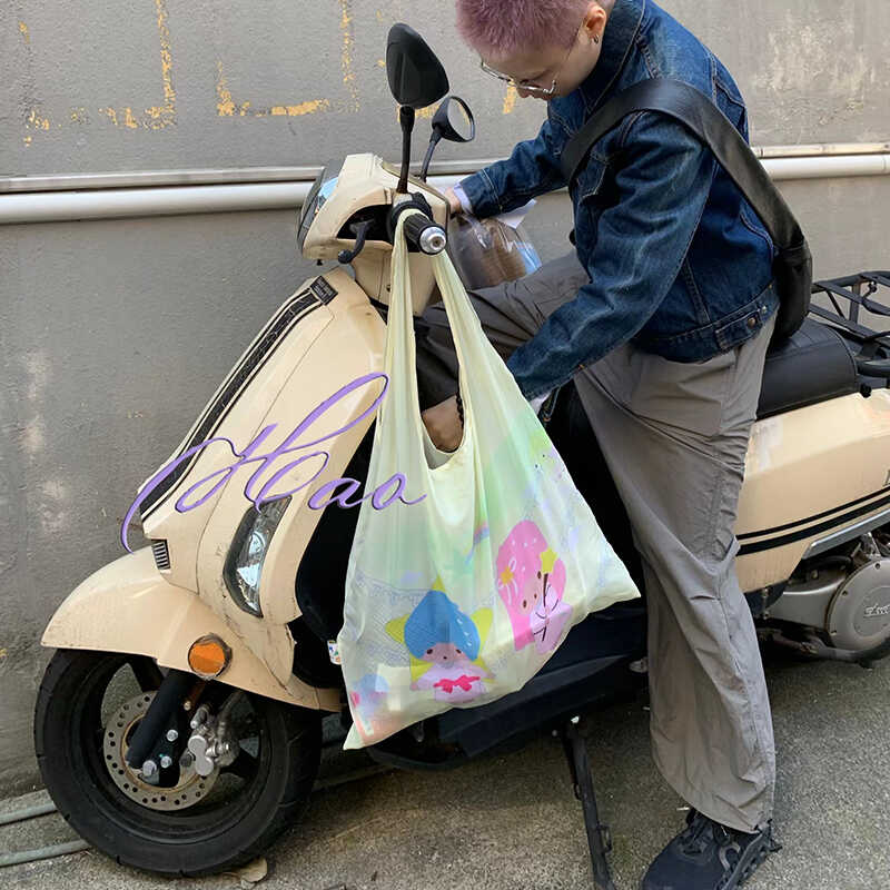 好好好商店!手绘可爱双子星环保袋便携可折叠便携大容量买菜包 - 图1