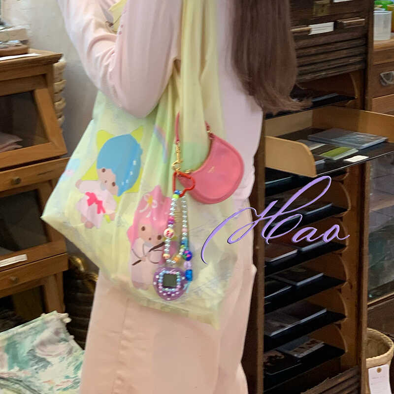 好好好商店!手绘可爱双子星环保袋便携可折叠便携大容量买菜包 - 图3