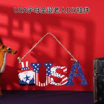 Cross-border New Pint US Independence Day Wooden Adornment Without Face Dwarf elderly pendant door hanging