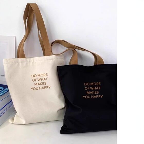 2026 New Simple Small Letter Casual Versatile Canvas Bag Unisex Middle School Student Class Tote Bag