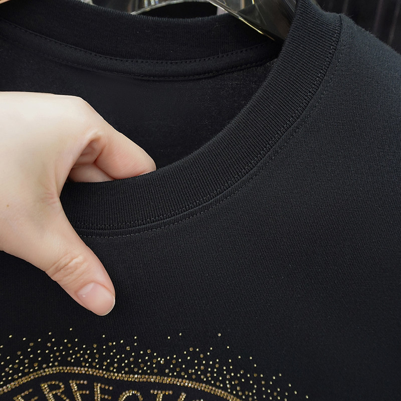 2026新品夏潮牌虎头烫钻短袖T恤男圆领修身半袖潮纯棉印花体恤衫,淘宝优惠券,粉丝福利购,淘宝优惠卷