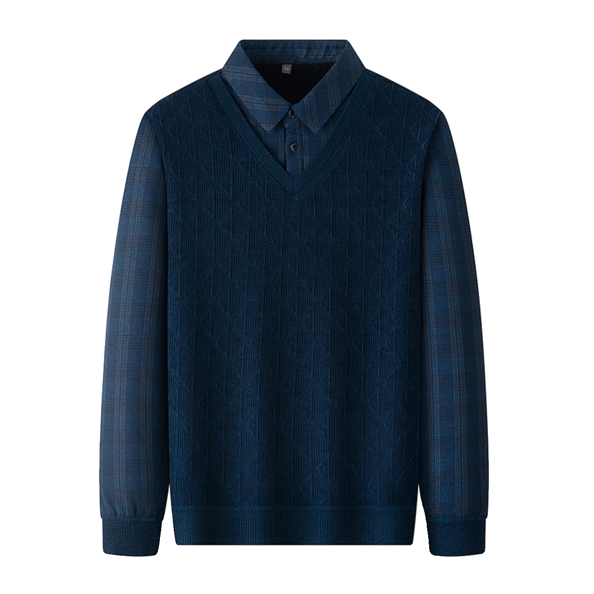 罗蒙绵羊毛桑蚕丝假两件毛衣加绒加厚商务休闲保暖针织衫套头卫衣,淘宝优惠券,粉丝福利购,淘宝优惠卷