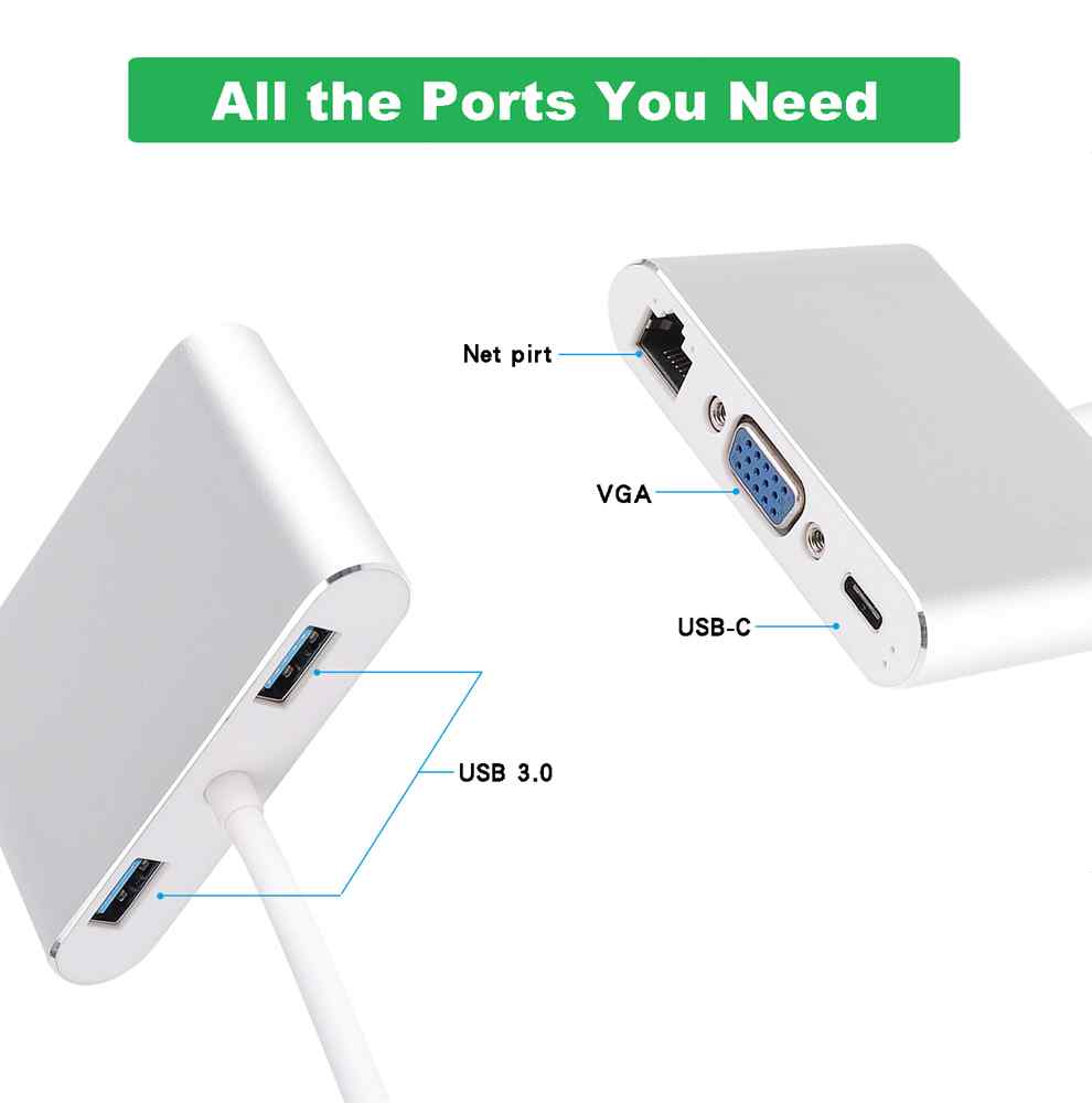 5合1type-c转HDMI VGA耳机音频口USB3.0 C HUB扩展坞PD充电集线器 - 图0