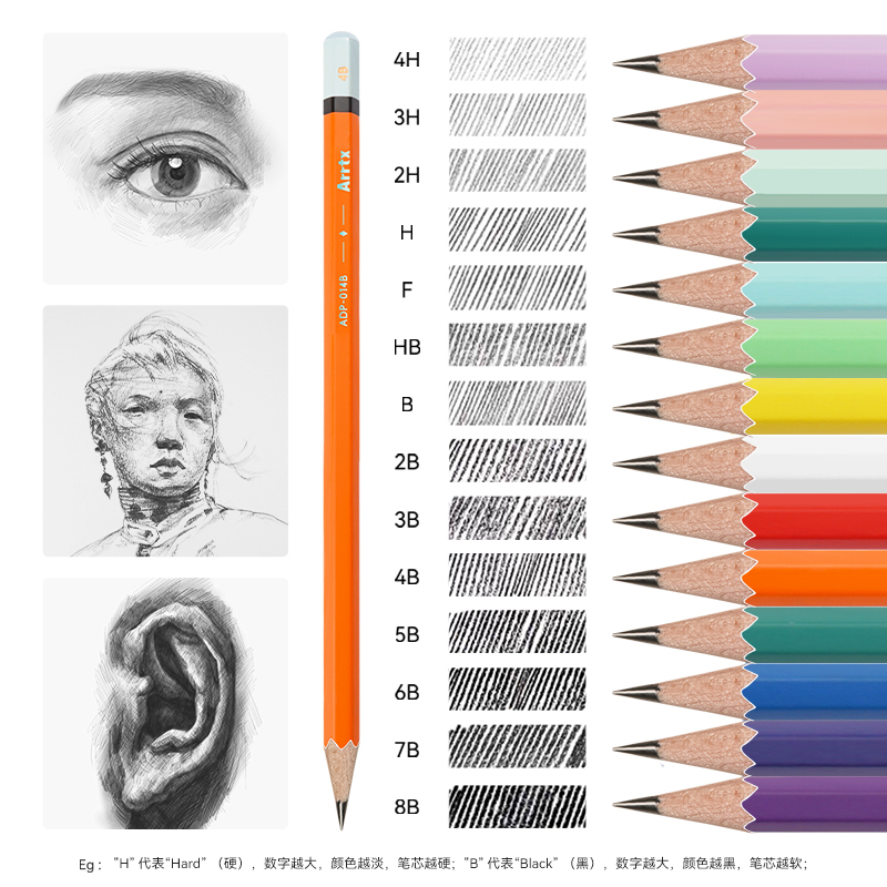 Arrtx阿泰诗小飞棍铅笔素描绘画初学者速写2b2h6b8b软中硬绘图2比4b美术用品画画套装hb美术生专用工具 - 图1