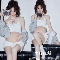 Shadow Building New Pregnancy Mommy Writing True Clothing Retro Pure Desire Wind Gestation Mother Fashion Cute Pregnant Woman Photos at Home