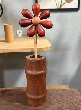 创意家居装饰实木小花摆件车载阳