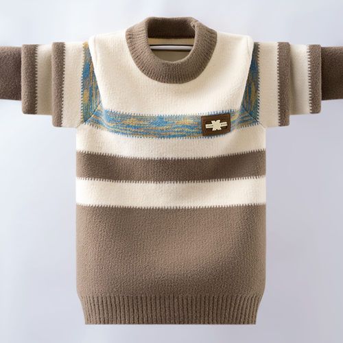 中大童毛衣男童冬季加厚针织衫男孩条纹2025冬装新款加绒保暖衣 - 图3