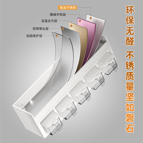 不锈钢厨房置物架免打孔上墙调味架壁挂调味料收纳盒多功能收纳架 - 图0