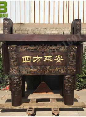 精品黄铜方鼎雕塑寺庙千秋铜鼎香炉小件铜工艺品装饰摆件