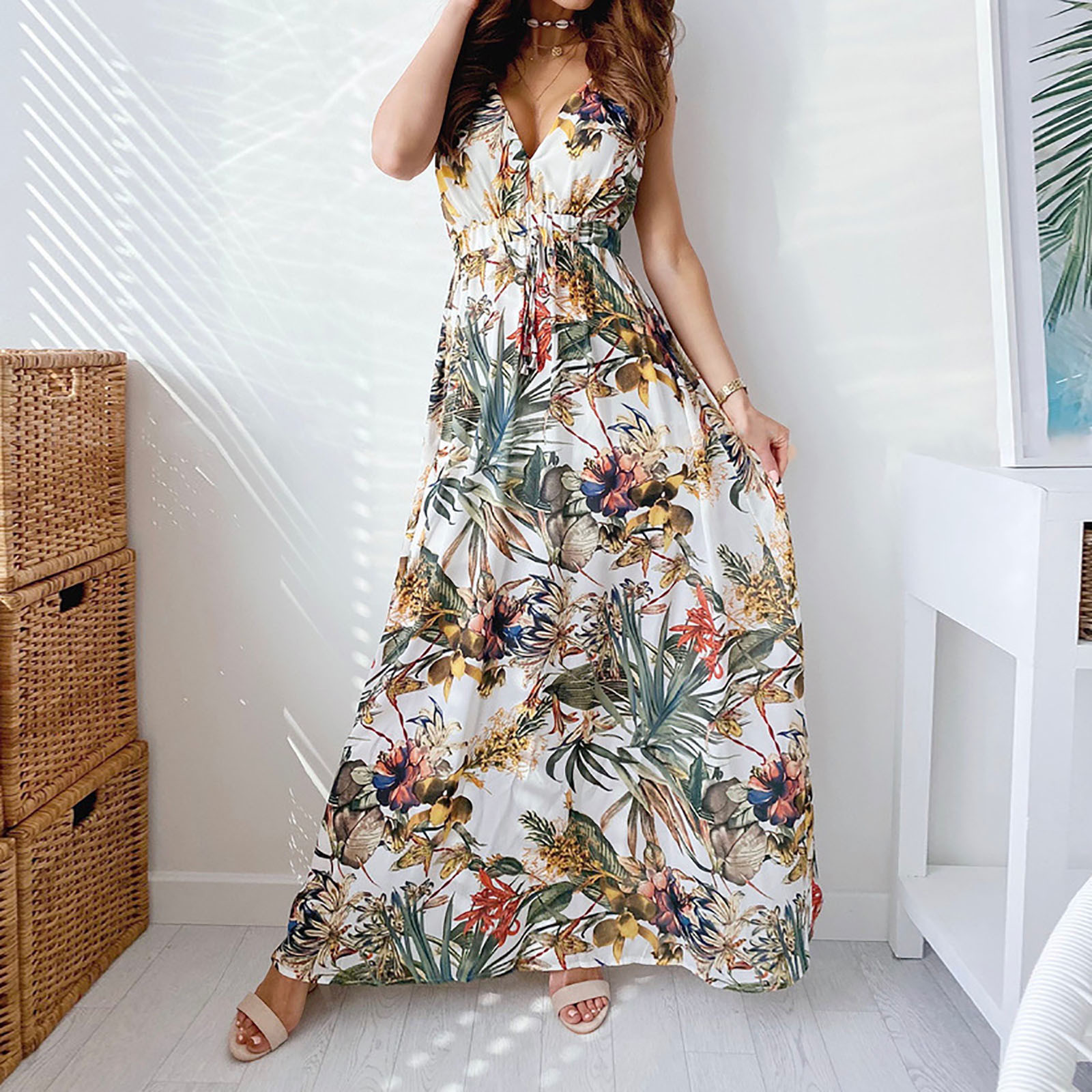 Halter Strap Long Dress Banquet Wedding Guest Holiday Beach - 图2