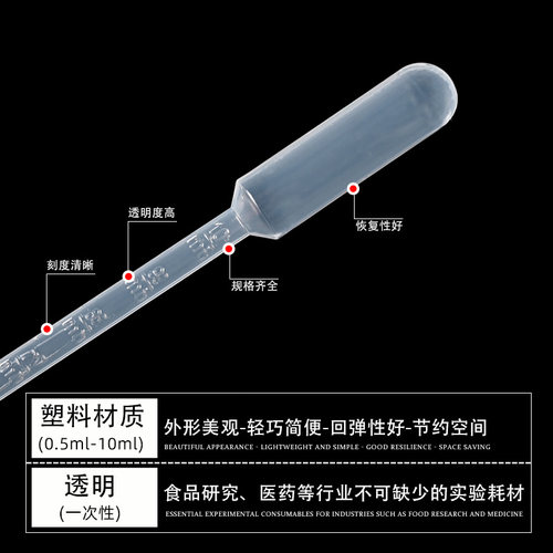 一次性塑料滴管巴氏吸管带刻度滴管0.2ml 0.5ml 1ml 2ml 3ml 5ml 10ml 加厚滴管巴氏吸管玺玻独立包装无菌 - 图3