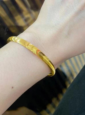 古法金包银猫眼手镯素圈金镯子女