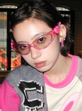 韩版复古果冻粉色骑行镜女潮糖果色桃心墨镜y2k街拍造型太阳眼镜