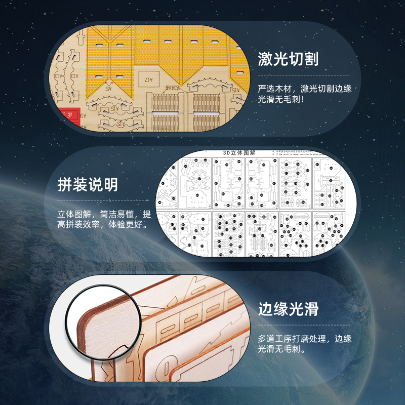 中国航天航空手工材料包学生科技益智拼装模型木质空间站立体拼图-图2