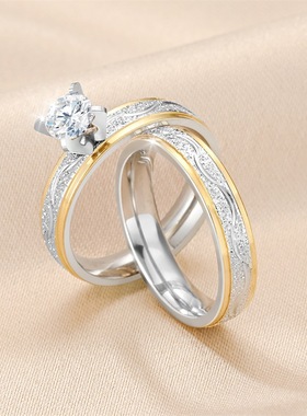 钛钢情侣对戒欧美韩版双色金钻时尚戒指