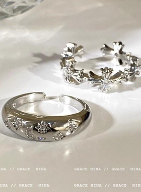 银色十字架戒指女小众ins情侣对戒个性食指戒