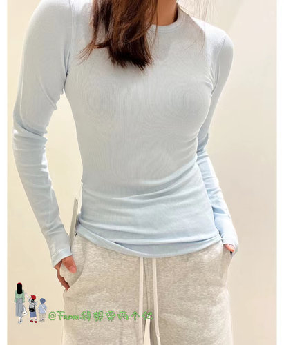多巴胺穿搭~From推荐 修身显瘦螺纹上衣Hold Tlgt瑜伽服长袖T恤女 - 图3