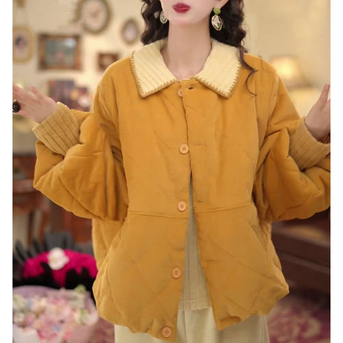 洋气显瘦单排扣纯色棉服女2025冬季新款韩系时尚加厚保暖棉袄外套 - 图0