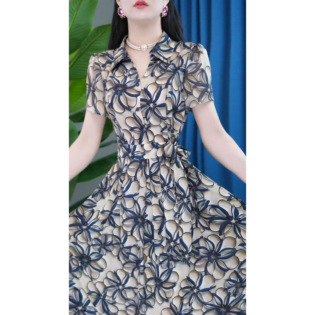 2025年夏季新款时尚短袖连衣裙女气质收腰显瘦中长款休闲印花裙子,淘宝优惠券,粉丝福利购,淘宝优惠卷
