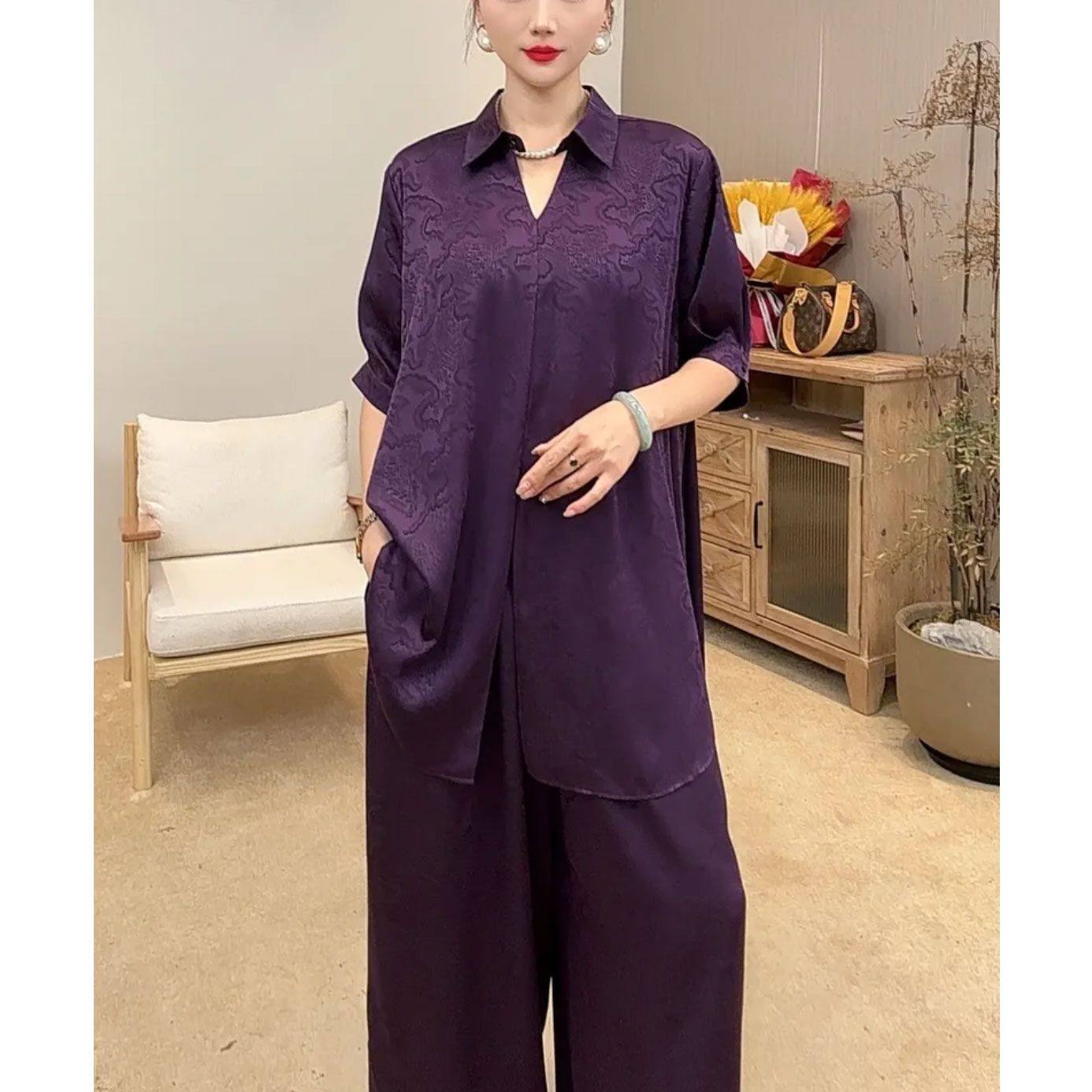 2025夏季新款时尚气质大码套装女宽松遮肉显瘦短袖上衣长裤两件套,淘宝优惠券,粉丝福利购,淘宝优惠卷