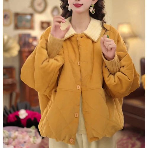 洋气显瘦单排扣纯色棉服女2025冬季新款韩系时尚加厚保暖棉袄外套 - 图2