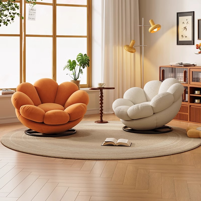 懒人单人旋转沙发椅客厅花瓣椅阳台网红花朵休闲躺椅卧室北欧轻奢 - 图1