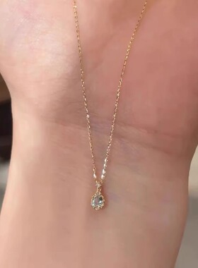 艾瑞雅海蓝宝水滴吊坠闪钻项链高级感轻奢小众设计锁骨链一件代发