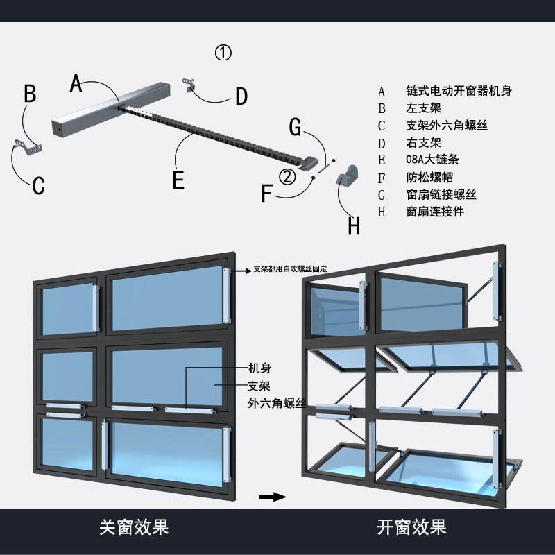 智能电动开窗器链条式自动遥控开关窗器天窗控制消防排烟推拉窗器