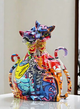 彩色情侣猫摆件客厅玄关装饰品