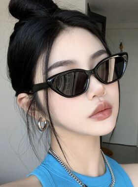 复古太阳镜小猫眼高级感GM墨镜女2024新款防晒防紫外线小窄框开车