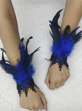 款2蕾丝花边万圣节羽毛袖口亚马逊化装舞会服饰配饰配件假袖口