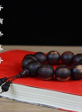 奇楠降真香沉水老料沉香黑油藤香木手链佛珠手串男盘玩文玩手把件