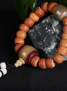 老凤眼菩提子牛骨三通佛珠手串男盘玩单圈念珠文玩保平安转运手链