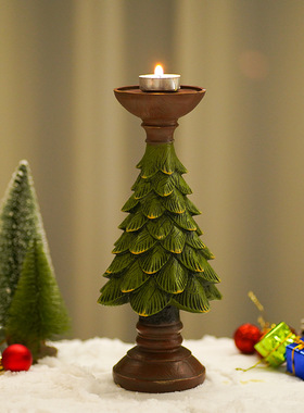 跨境新款圣诞树烛台家居餐厅柜台桌面圣诞节氛围圣诞装饰蜡烛摆件