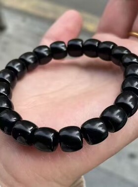 和田玉墨玉羊脂级直切桶珠手串