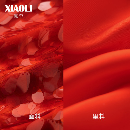 【XIAOLI筱李】2025新年战袍红色仿水晶钉珠派对女士闪片礼服短裙 - 图2