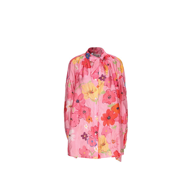 Jiang Shuying same style printed silk shirt