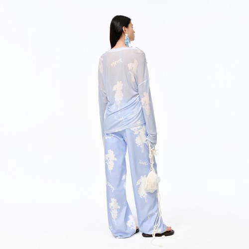 XIAOLI筱李 25春夏新品蓝色蕾丝花边针织长袖罩衫 - 图1