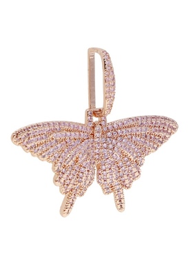 流行新款动物迷你蝴蝶吊坠镶嵌粉色黑色蓝色锆石适合男女嘻哈项链