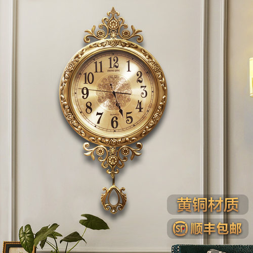 欧式挂钟客厅家用时尚美式豪华大气钟表静音2025新款高档纯铜时钟 - 图0