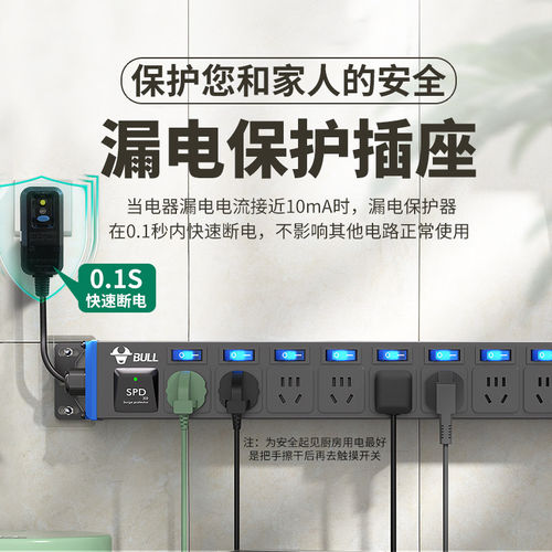 公牛pdu插排右进线插座机柜插排桌面厨房插座免打孔接线板排插 - 图0
