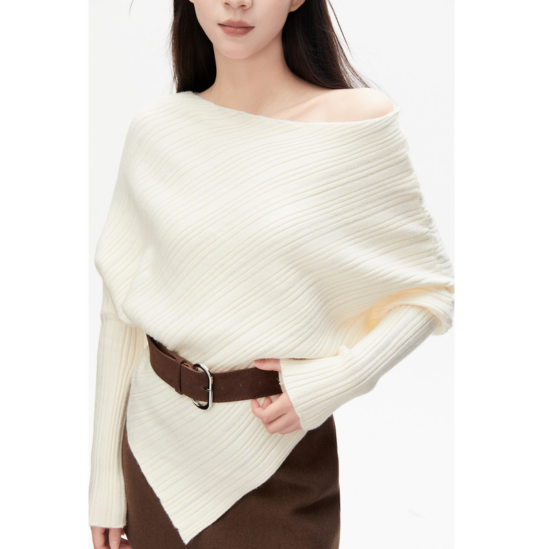 VIVICATHY一字肩针织衫上衣女2025秋冬季新款慵懒高级感白色毛衣,淘宝优惠券,粉丝福利购,淘宝优惠卷